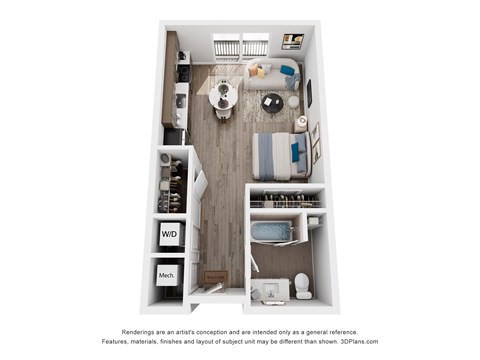 Floor plan for studio, 1 bath, 540 sqft